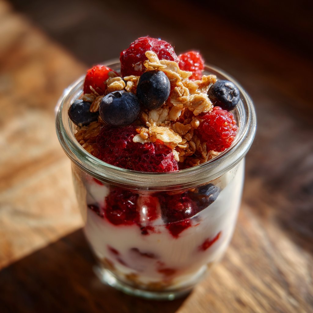 Frühstück im Glas mit Skyr und Beeren